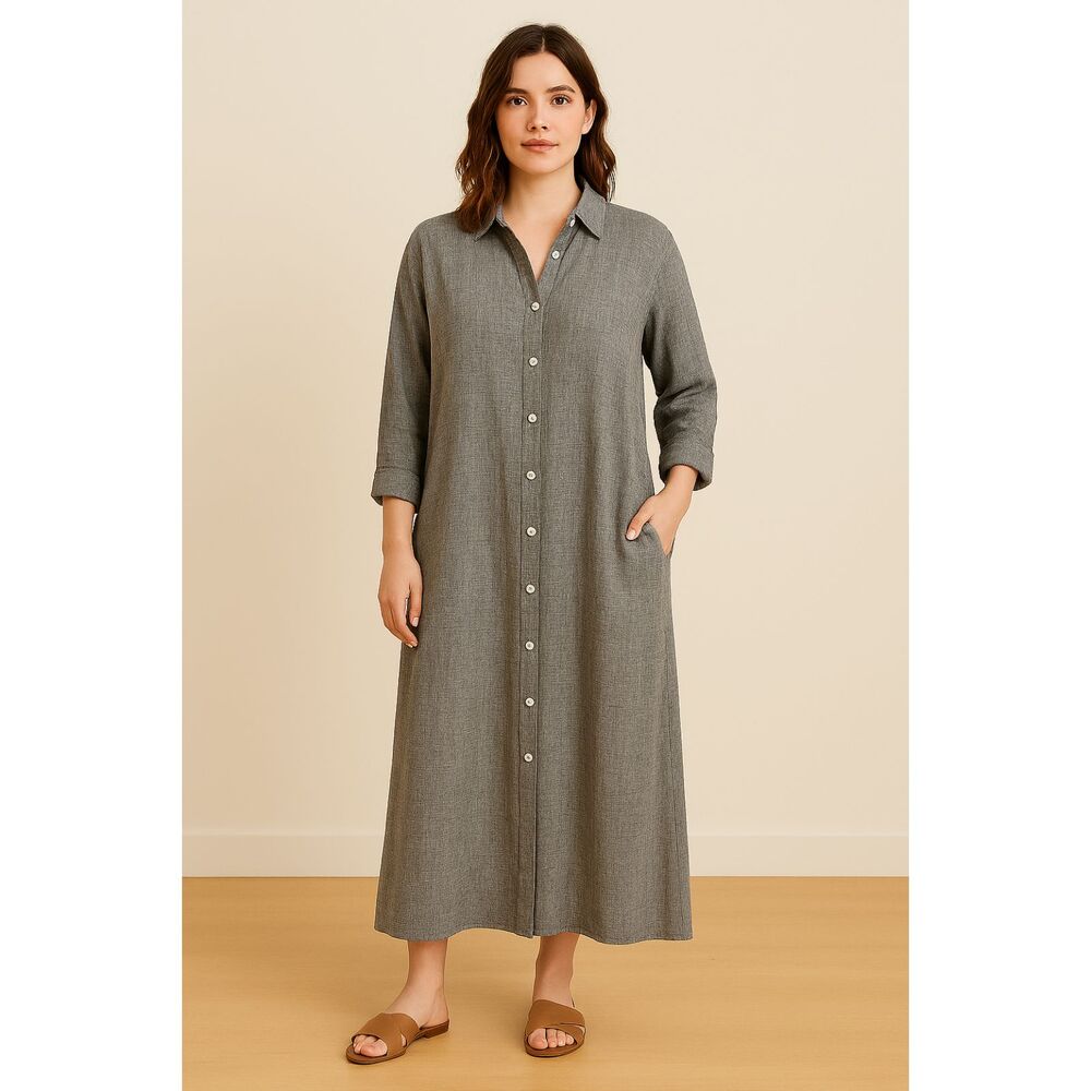 Tulip Shirt Dress XL Black White Plaid Midi‎ Cotton Pockets Lagenlook Minimalist